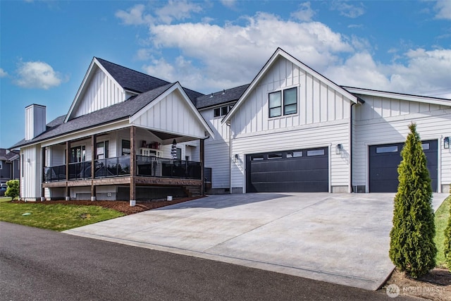 1774 Farmview Ter, Lynden, WA 98264 - modern farmhouse style home featuring board and batten siding, concrete driveway, roof with shingles, a porch, and a garage