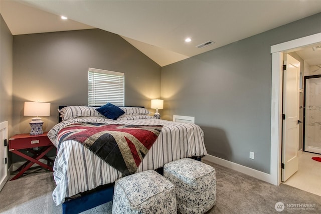 1774 Farmview Ter, Lynden, WA 98264 - bedroom featuring carpet flooring, vaulted ceiling, baseboards, and recessed lighting