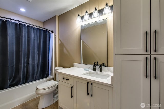 1774 Farmview Ter, Lynden, WA 98264 - full bath featuring wood finished floors, toilet, vanity, and shower / bathtub combination with curtain