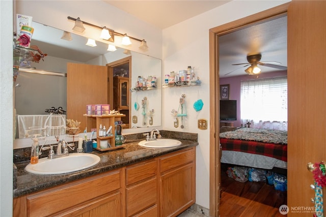 1431 Chatham Dr SE, Olympia, WA 98513 - full bath featuring a ceiling fan, double vanity, and ensuite bath