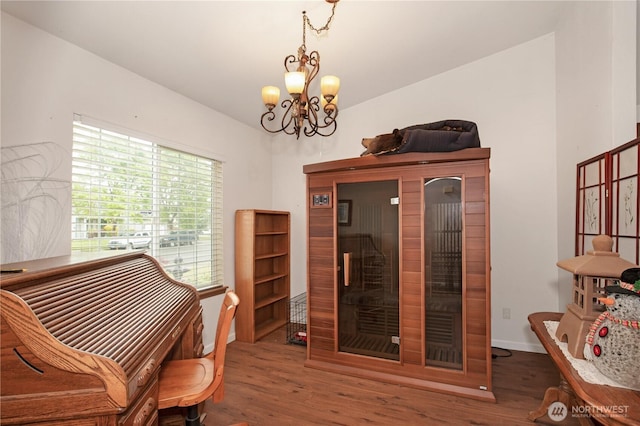 1431 Chatham Dr SE, Olympia, WA 98513 - office space featuring a chandelier, wood finished floors, and baseboards