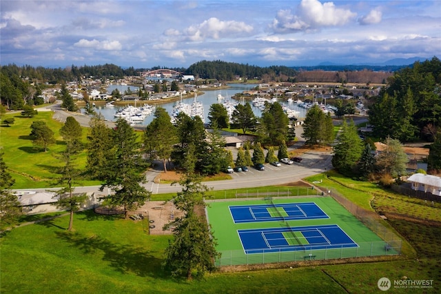aerial view of a nearby body of water