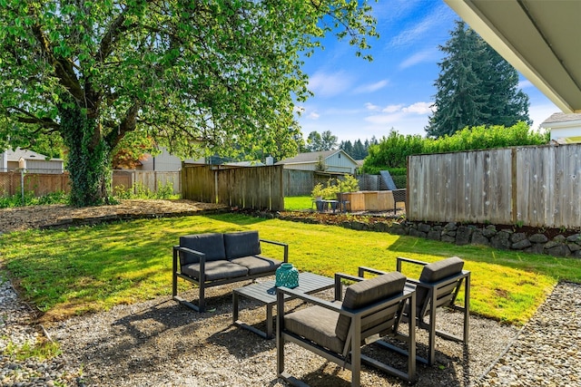view of yard featuring a patio area and an outdoor hangout area