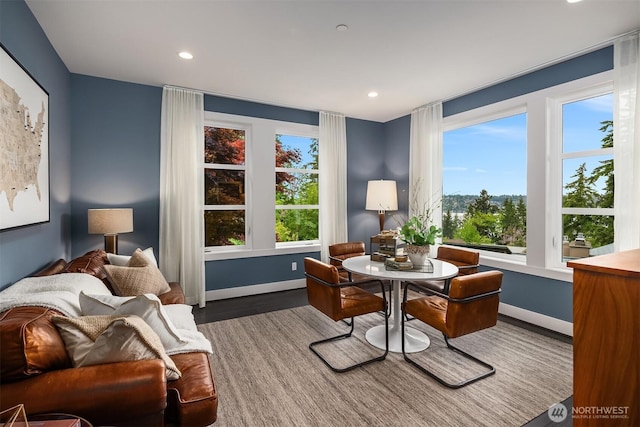 8326 84th Ave SE, Mercer Island, WA 98040 - sitting room featuring wood finished floors, baseboards, and recessed lighting