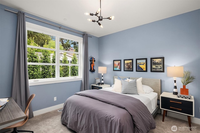 8326 84th Ave SE, Mercer Island, WA 98040 - bedroom with carpet flooring, a chandelier, baseboards, and an office area