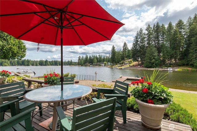 130 E Way To Tipperary St, Shelton, WA 98584 - wooden terrace with a water view and outdoor dining area