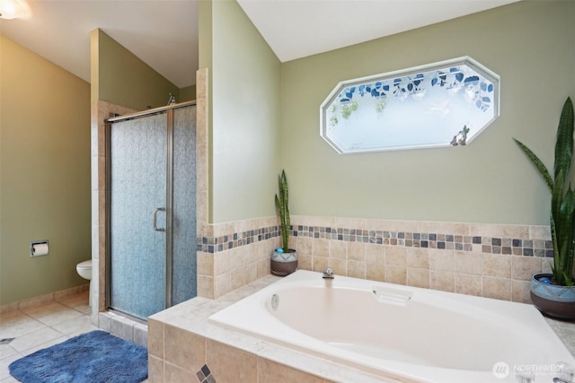 3008 S 365th Ct, Federal Way, WA 98003 - bathroom featuring a bath, a shower stall, toilet, and tile patterned flooring