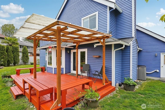 3008 S 365th Ct, Federal Way, WA 98003 - wooden terrace with a pergola and central air condition unit