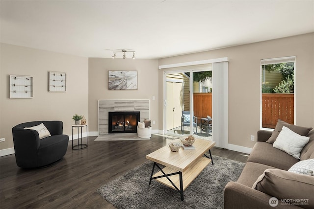 12024 101st Ave NE Unit E3, Kirkland, WA 98034 - living room with dark wood-style flooring and a tile fireplace