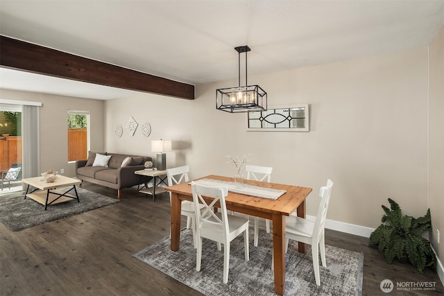 12024 101st Ave NE Unit E3, Kirkland, WA 98034 - dining space with dark wood-type flooring, a chandelier, and beam ceiling