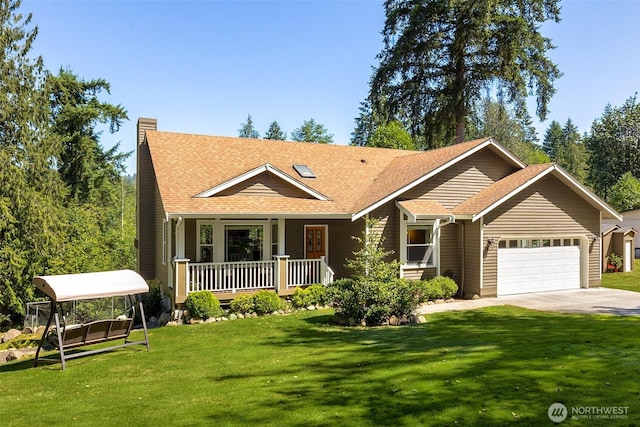 30830 NE 165th St, Duvall, WA 98019 - view of front facade with an attached garage, a front yard, concrete driveway, a porch, and a shingled roof