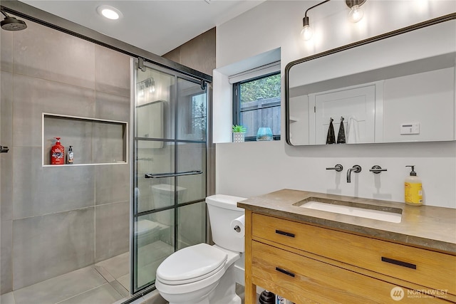 29108 218th Pl SE, Black Diamond, WA 98010 - full bathroom featuring toilet, vanity, and a shower stall