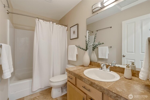12045 Lakeside Pl NE, Seattle, WA 98125 - full bath featuring vanity, toilet, and shower / bathtub combination with curtain