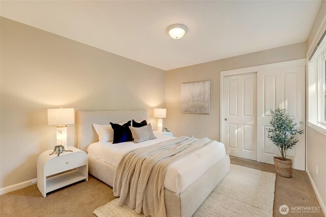 12045 Lakeside Pl NE, Seattle, WA 98125 - bedroom featuring light colored carpet, a closet, and baseboards