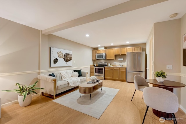 12045 Lakeside Pl NE, Seattle, WA 98125 - living area with light wood finished floors, baseboards, and recessed lighting