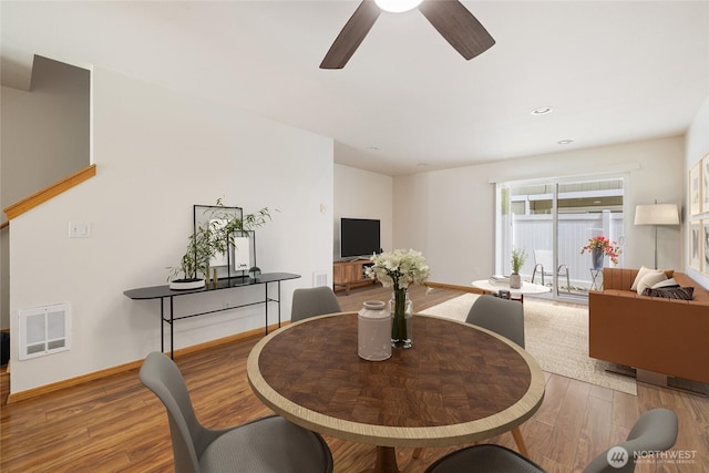 5002 S 30th St Unit B2, Tacoma, WA 98466 - dining area with wood finished floors, ceiling fan, baseboards, and recessed lighting