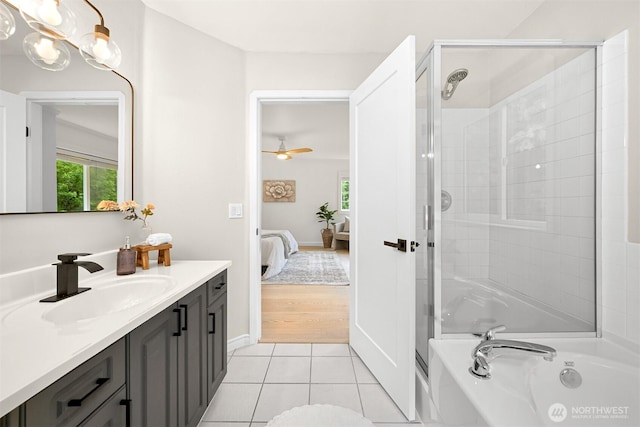 4964 Lewis Ave, Bellingham, WA 98229 - bathroom featuring an enclosed shower, ensuite bathroom, a tub to relax in, vanity, and tile patterned flooring