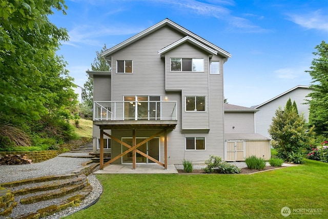 4964 Lewis Ave, Bellingham, WA 98229 - back of property with stairs, a lawn, and a wooden deck