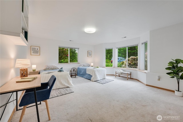 bedroom featuring carpet floors and baseboards