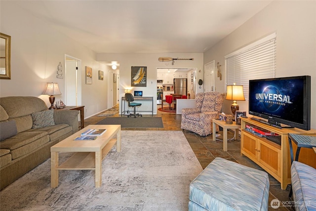 250 Tucker Ave Unit 25, Friday Harbor, WA 98250 - living room featuring dark stone finish flooring