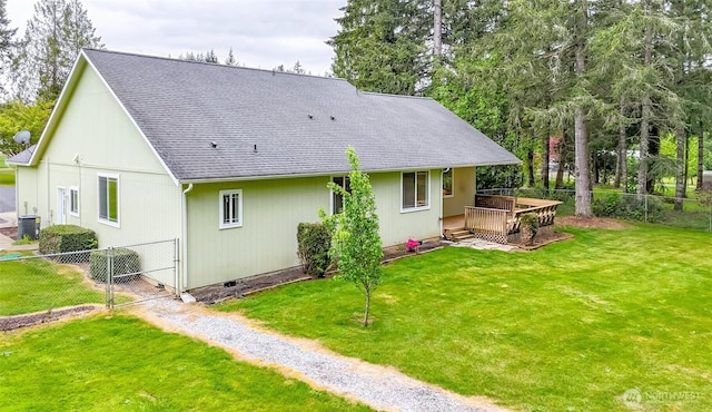 161 Malinka Ln, Chehalis, WA 98532 - rear view of house featuring a deck, central AC, a gate, a shingled roof, and driveway