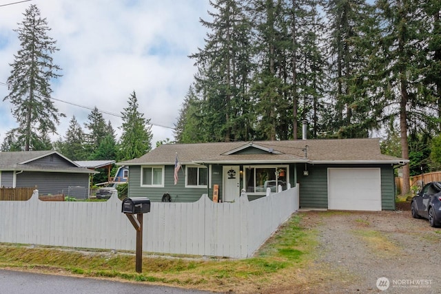 19411 67th St E, Bonney Lake, WA 98391 - ranch-style house featuring a garage, fence, driveway, and roof with shingles
