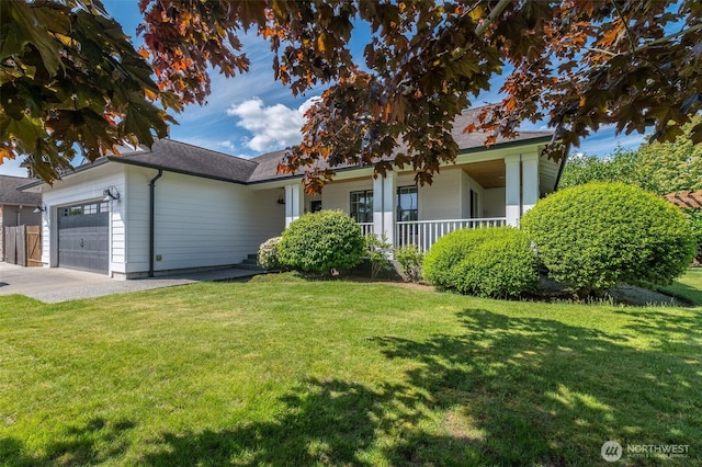 1392 Myers Dr, Ferndale, WA 98248 - ranch-style house with a garage, a front yard, driveway, and a porch