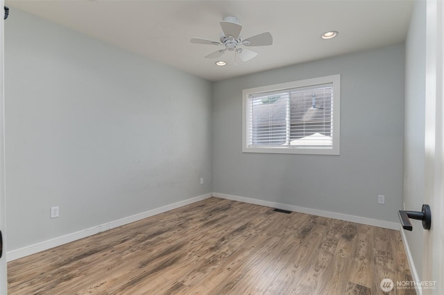 1392 Myers Dr, Ferndale, WA 98248 - empty room featuring ceiling fan, wood finished floors, baseboards, and recessed lighting