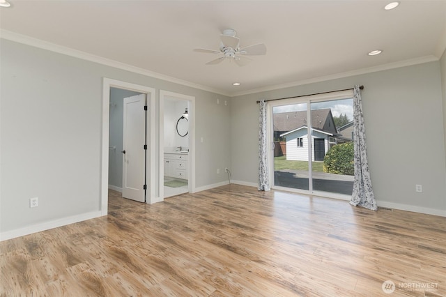 1392 Myers Dr, Ferndale, WA 98248 - unfurnished room with ceiling fan, baseboards, ornamental molding, light wood finished floors, and recessed lighting