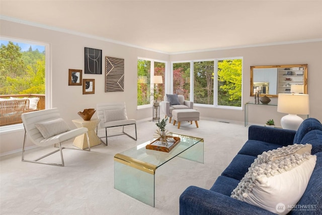 7915 SE 34th St, Mercer Island, WA 98040 - living room with carpet, crown molding, and baseboards