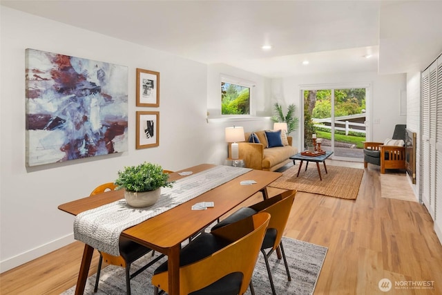 7915 SE 34th St, Mercer Island, WA 98040 - dining room featuring light wood-style flooring, recessed lighting, and baseboards