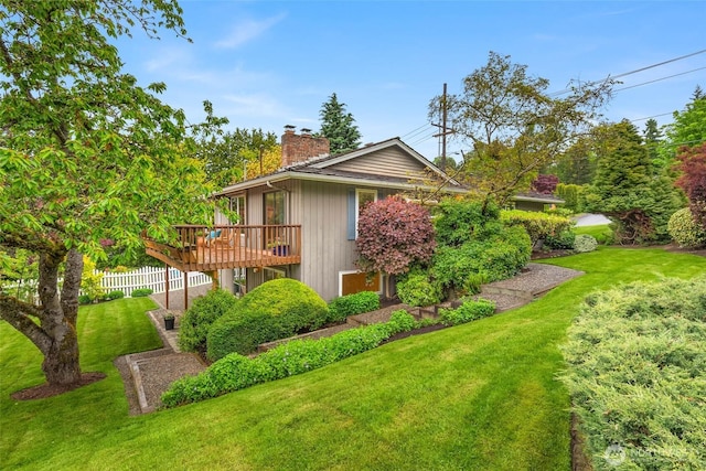 7915 SE 34th St, Mercer Island, WA 98040 - view of side of property featuring a chimney and a wooden deck