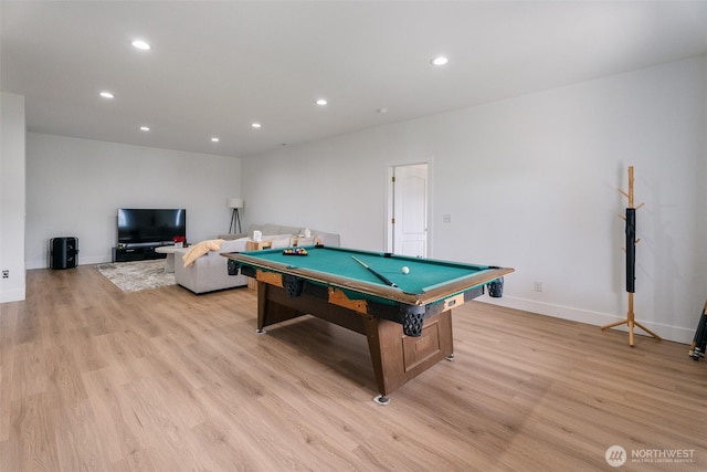 2707 Angel Ln, East Wenatchee, WA 98802 - playroom featuring billiards, light wood-type flooring, recessed lighting, and baseboards