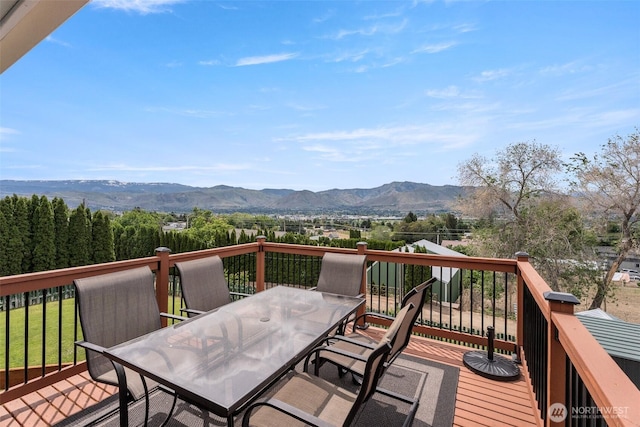 2707 Angel Ln, East Wenatchee, WA 98802 - wooden terrace featuring outdoor dining space and a mountain view