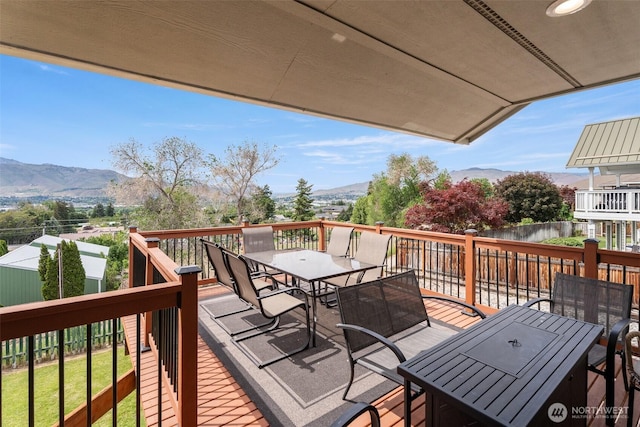 2707 Angel Ln, East Wenatchee, WA 98802 - wooden deck featuring outdoor dining area and a mountain view