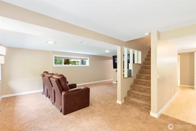 229 S 171st St, Burien, WA 98148 - living area featuring light carpet, stairs, and baseboards
