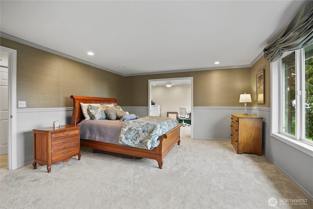 2601 59th St SW, Everett, WA 98203 - bedroom with light carpet, crown molding, recessed lighting, and baseboards