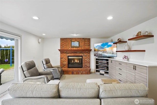 2601 59th St SW, Everett, WA 98203 - living room featuring a fireplace, recessed lighting, and carpet floors