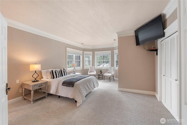 4217 Lakeridge Dr E, Lake Tapps, WA 98391 - carpeted bedroom with a textured ceiling, ornamental molding, and baseboards