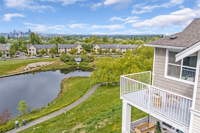 aerial view of residential area with a nearby body of water