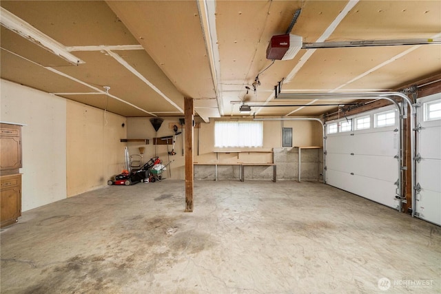 garage featuring a garage door opener and electric panel