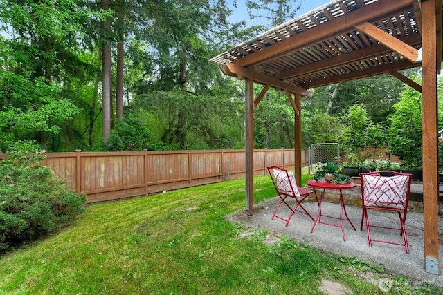 view of yard featuring a patio area and a pergola