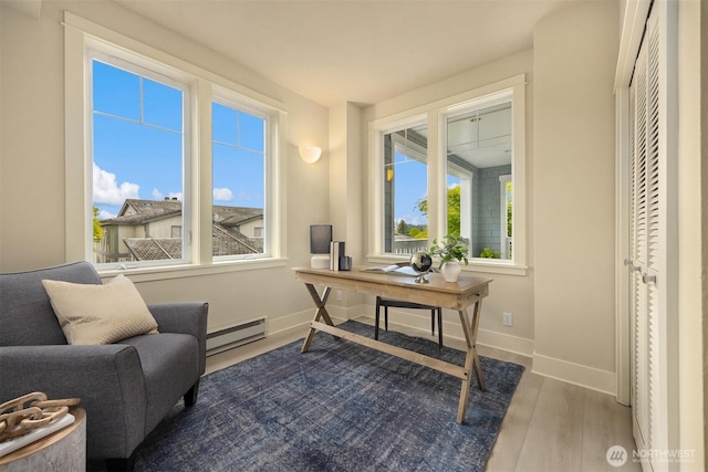 120 Hall Brothers Loop NW Unit 103, Bainbridge Island, WA 98110 - office with baseboard heating, wood finished floors, and baseboards