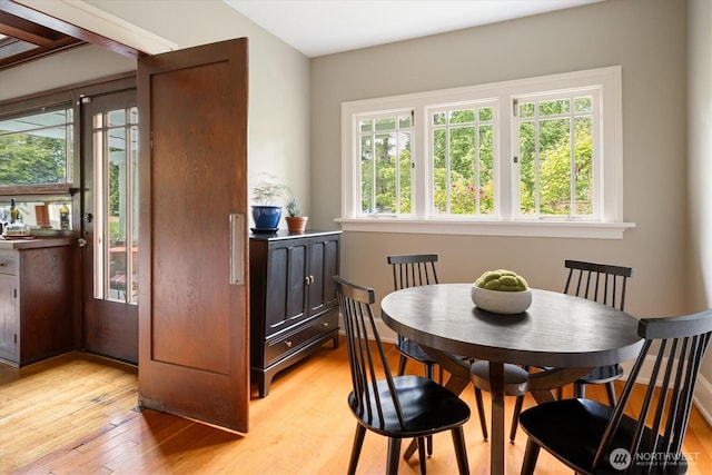 dining space featuring healthy amount of natural light and light wood finished floors