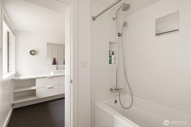 full bathroom with shower / bath combination and vanity