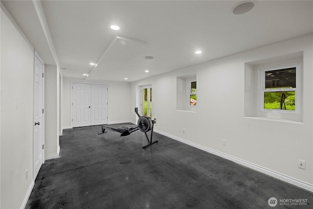 8484 NE County Park Rd, Bainbridge Island, WA 98110 - exercise area with baseboards, recessed lighting, and healthy amount of natural light