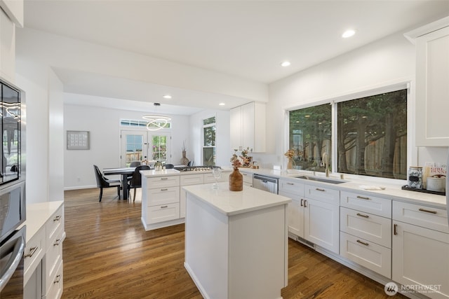 20347 86th Pl NE, Bothell, WA 98011 - kitchen with a sink, stainless steel appliances, light countertops, dark wood finished floors, and recessed lighting
