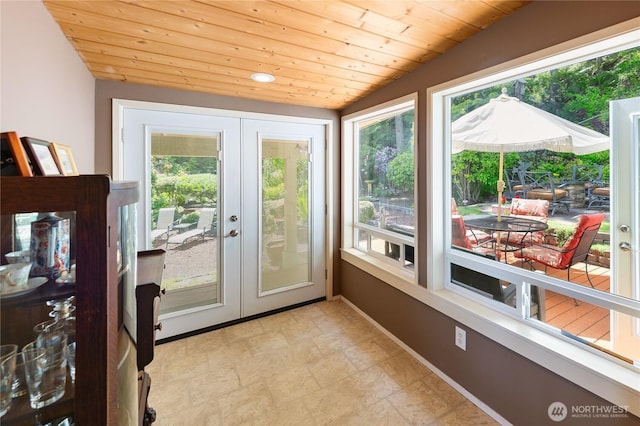 495 Colville Ln, Conner, WA 98257 - entryway featuring french doors, healthy amount of natural light, wood ceiling, and recessed lighting