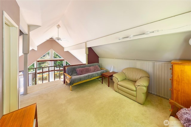 495 Colville Ln, Conner, WA 98257 - sitting room with carpet flooring, lofted ceiling, and a ceiling fan