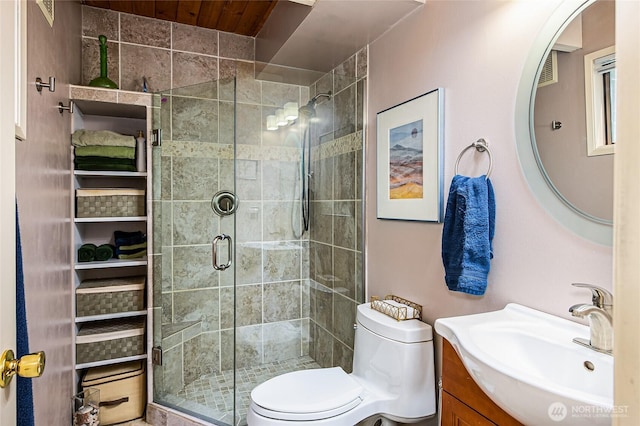 495 Colville Ln, Conner, WA 98257 - bathroom with vanity, a stall shower, and toilet